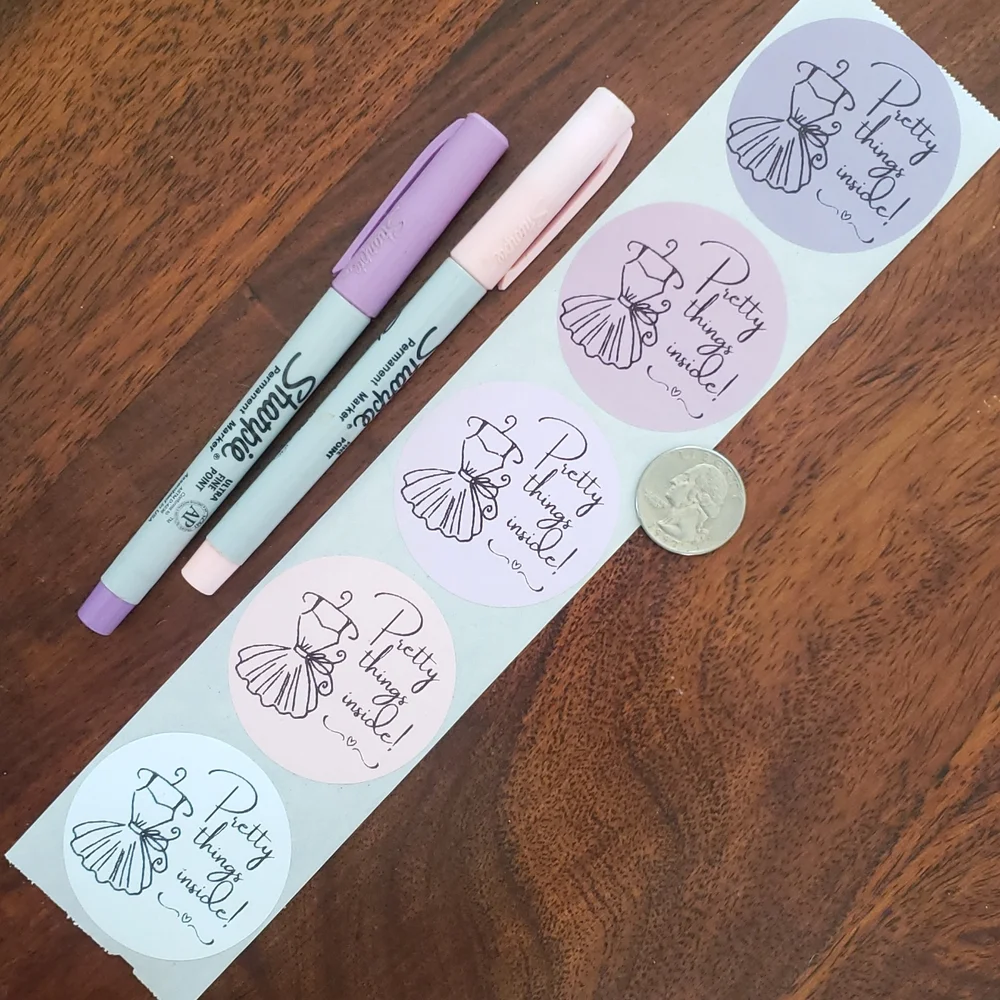 3/$15 50pc 2” Pretty Things Inside Stickers Pink Purple Boutique Packaging Label